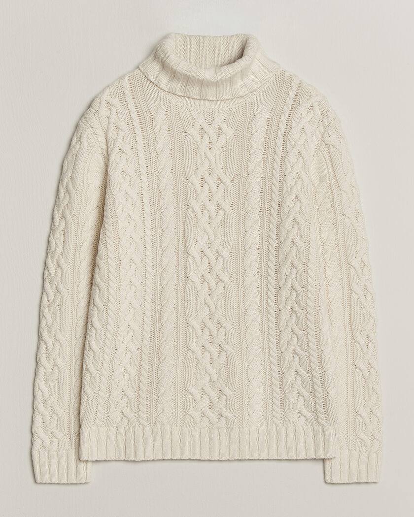 Gant Wool/Cotton Cable Knitted Turtleneck Cream – Blanco
