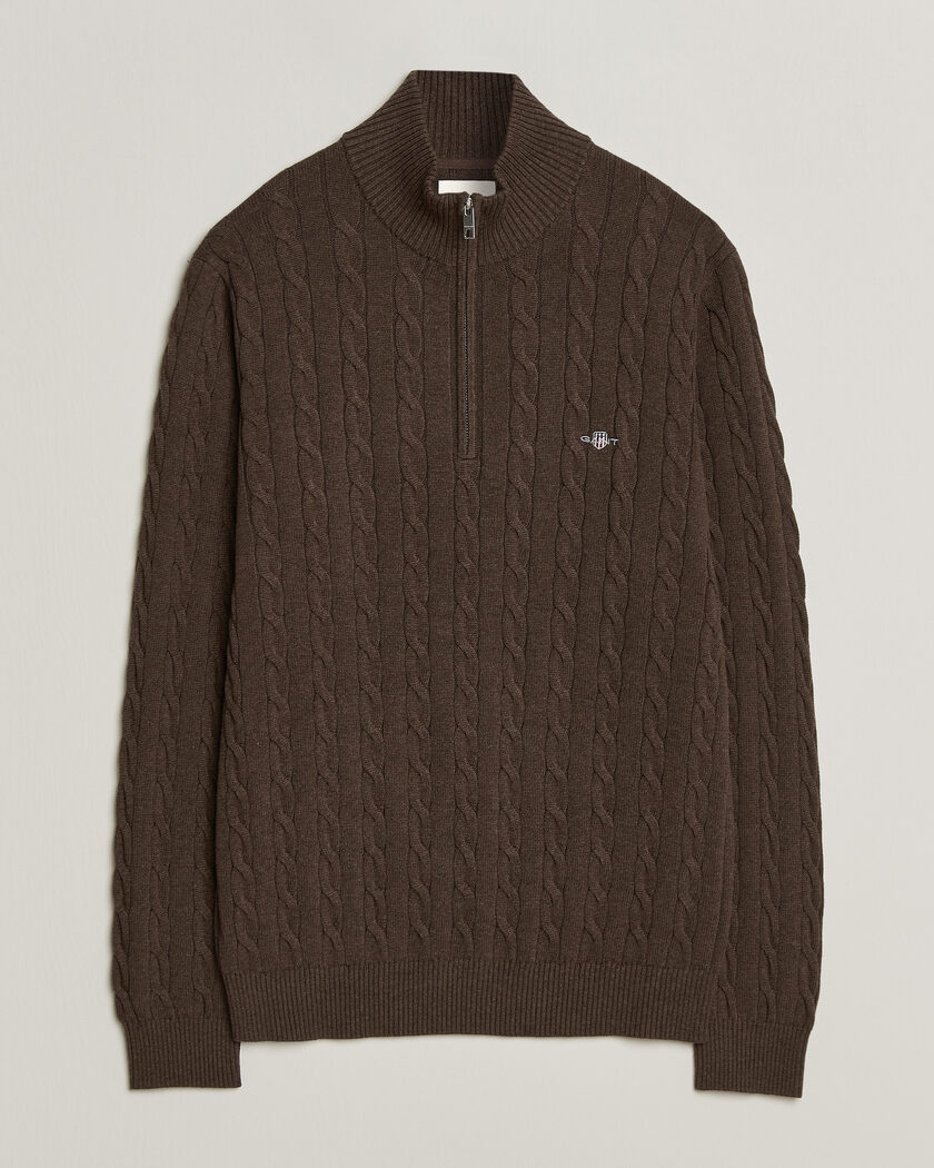 Gant Cotton Cable Half Zip Black Brown Melange – Marrón