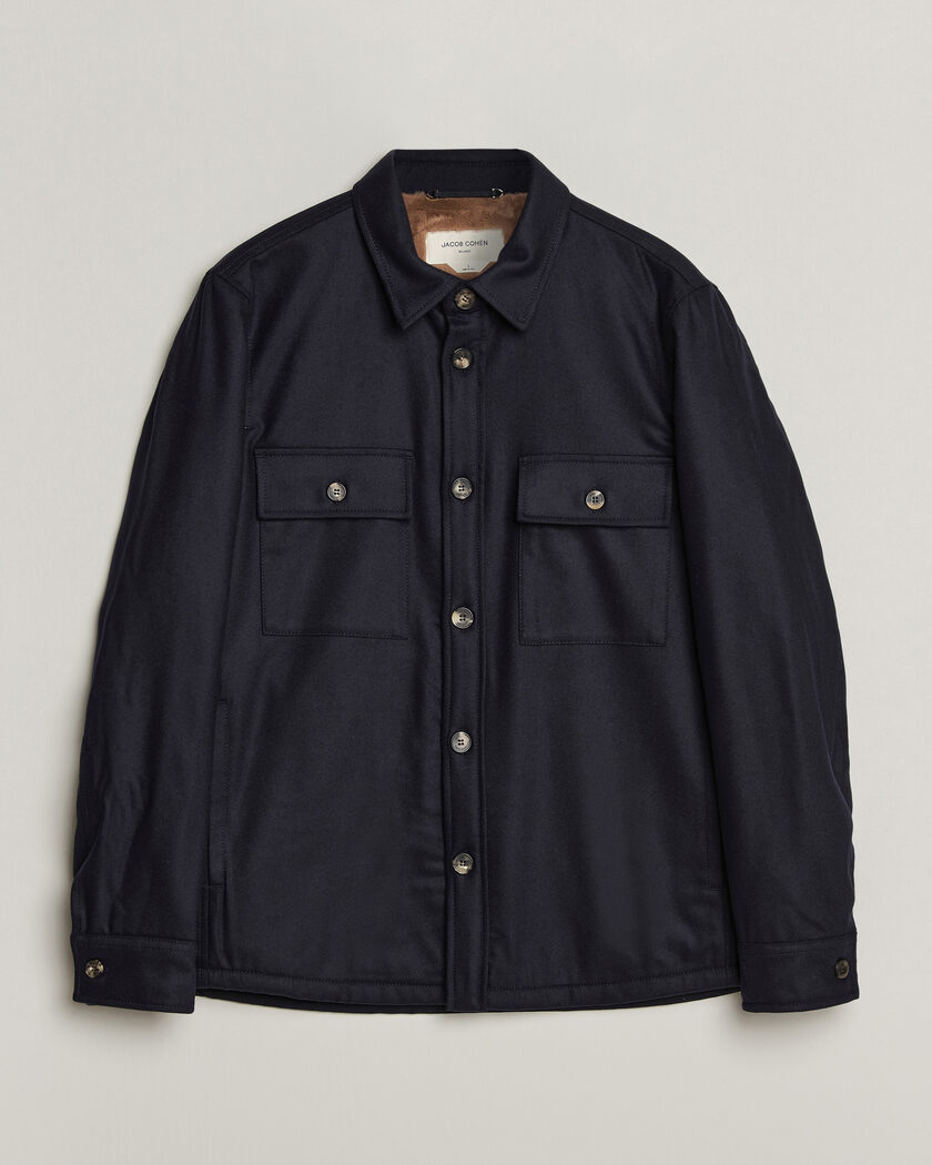 Jacob Cohën Wool Flannel Eco Fur Lined Shirt Jacket Navy – Azul