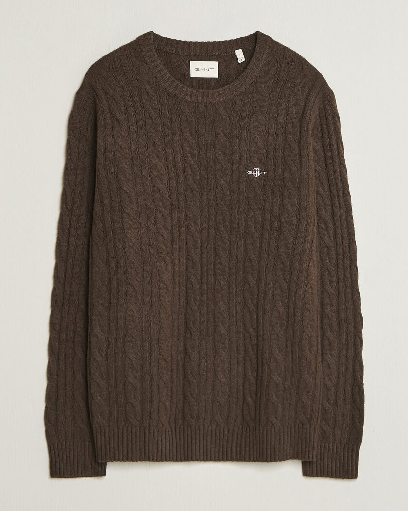 Gant Lambswool Cable Crew Neck Black Brown – Marrón