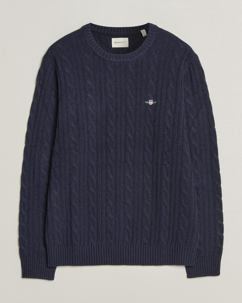Gant Lambswool Cable Crew Neck Evening Blue – Azul
