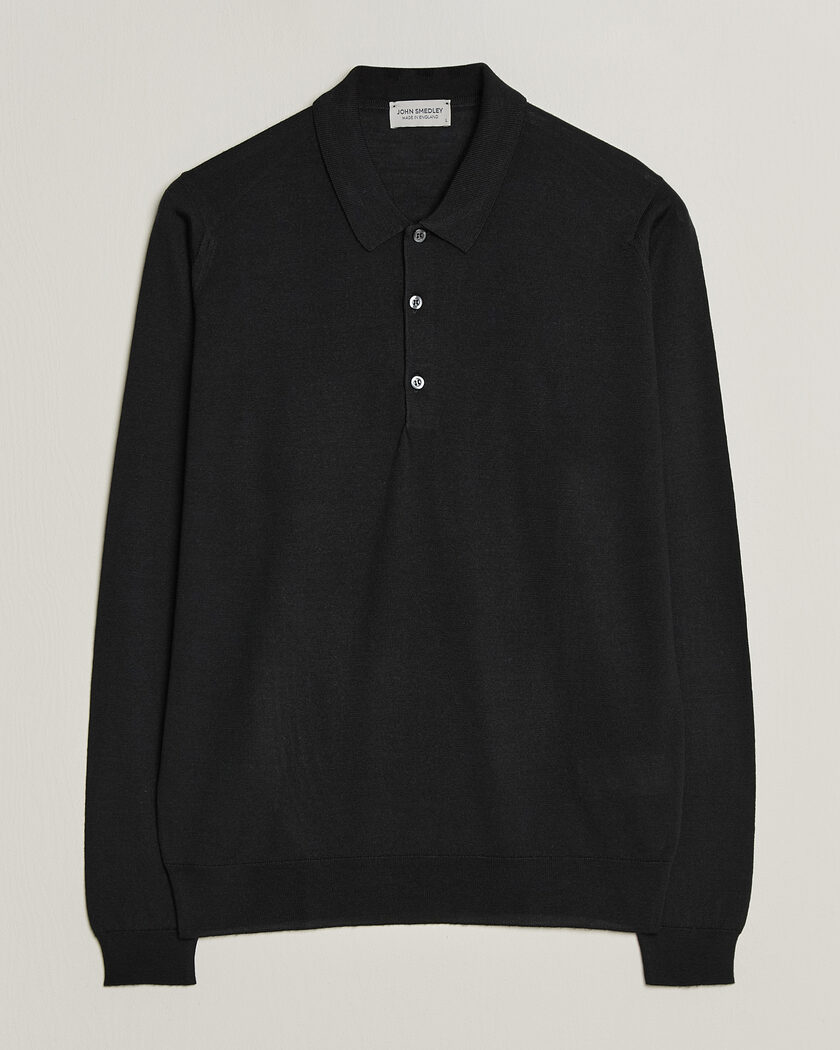 John Smedley Belper Extra Fine Merino Polo Pullover Black – Negro