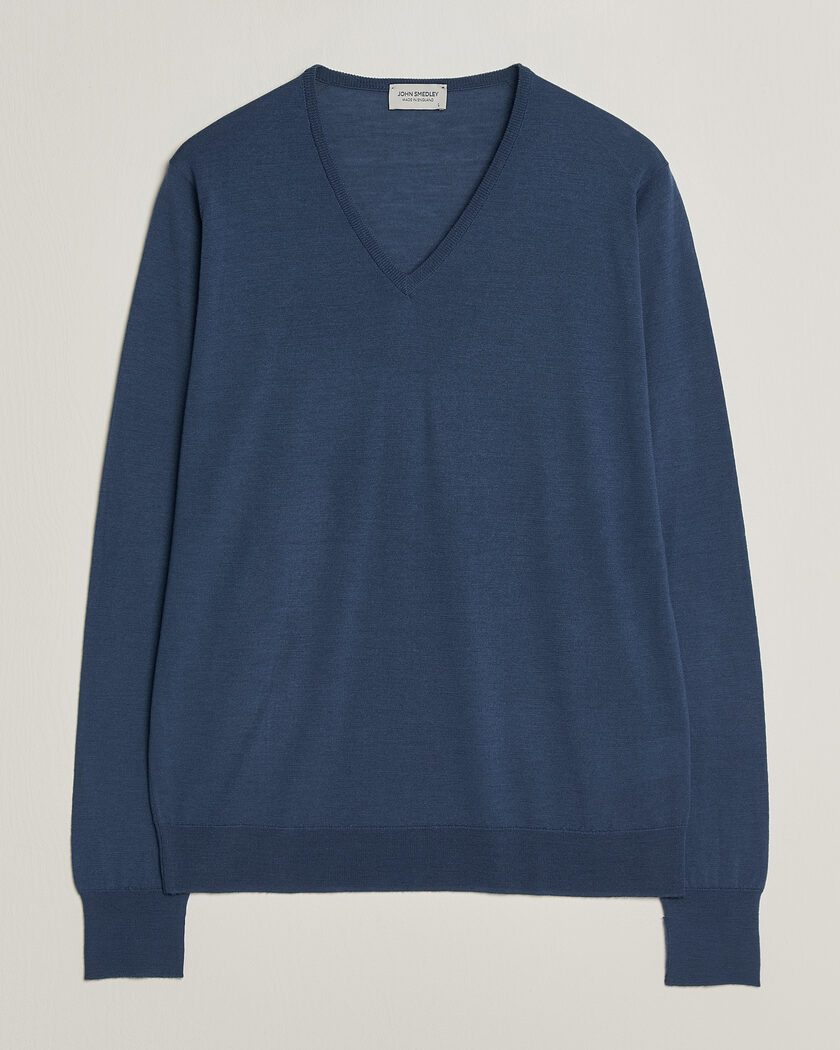 John Smedley Bobby Extra Fine Merino V-Neck Pullover Teal Firth – Azul