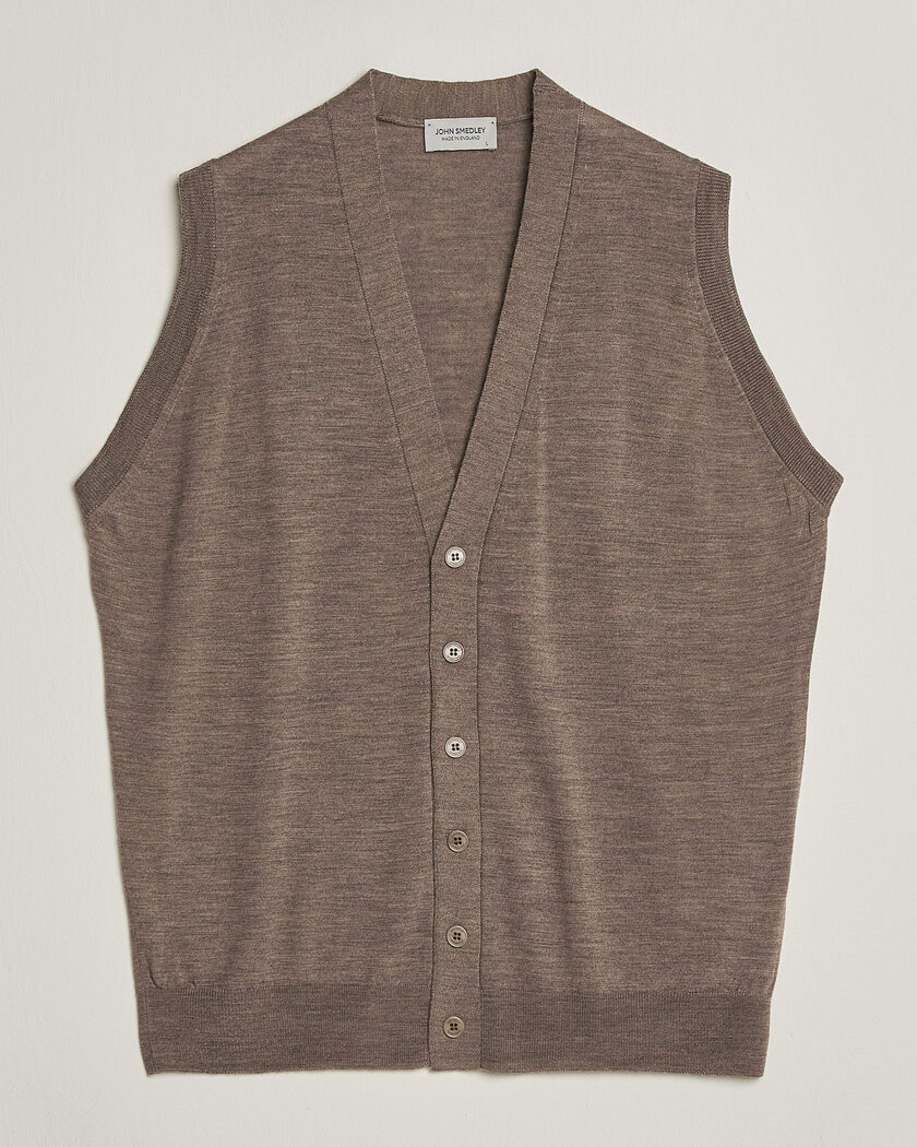 John Smedley Bolton Extra Fine Merino Waistcoat Mushroom Brown – Marrón