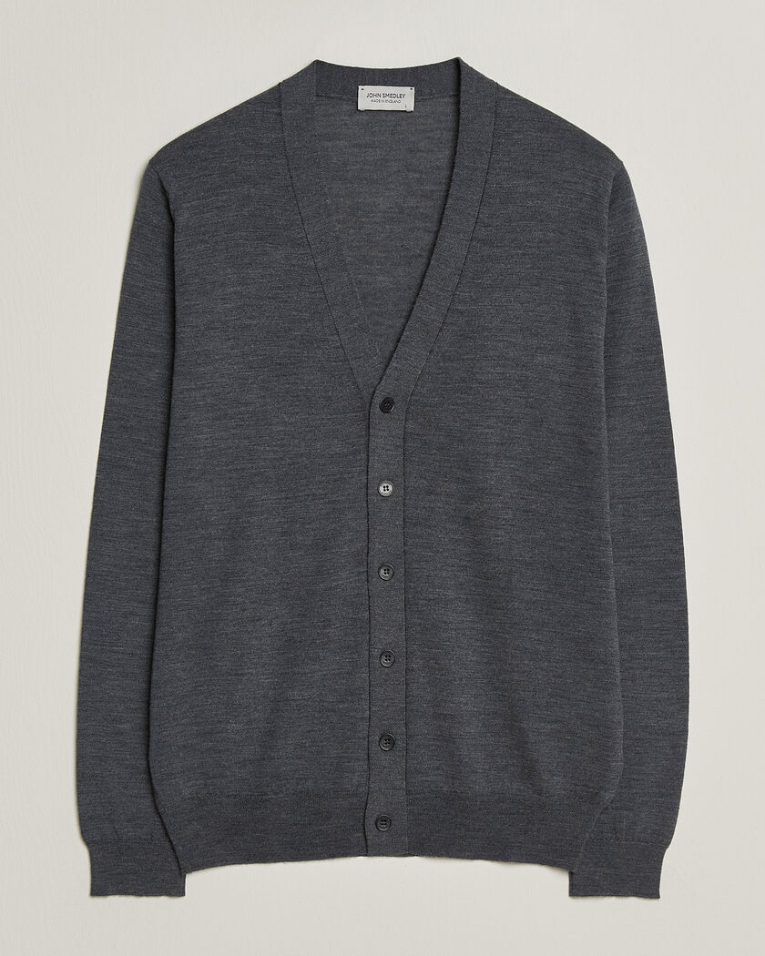 John Smedley Bradrick Extra Fine Merino Cardigan Charcoal – Gris