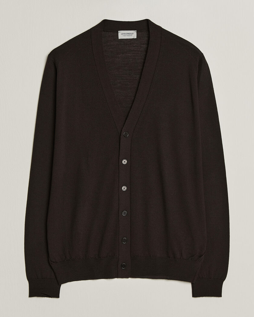 John Smedley Bradrick Extra Fine Merino Cardigan Faulkner Brown – Marrón