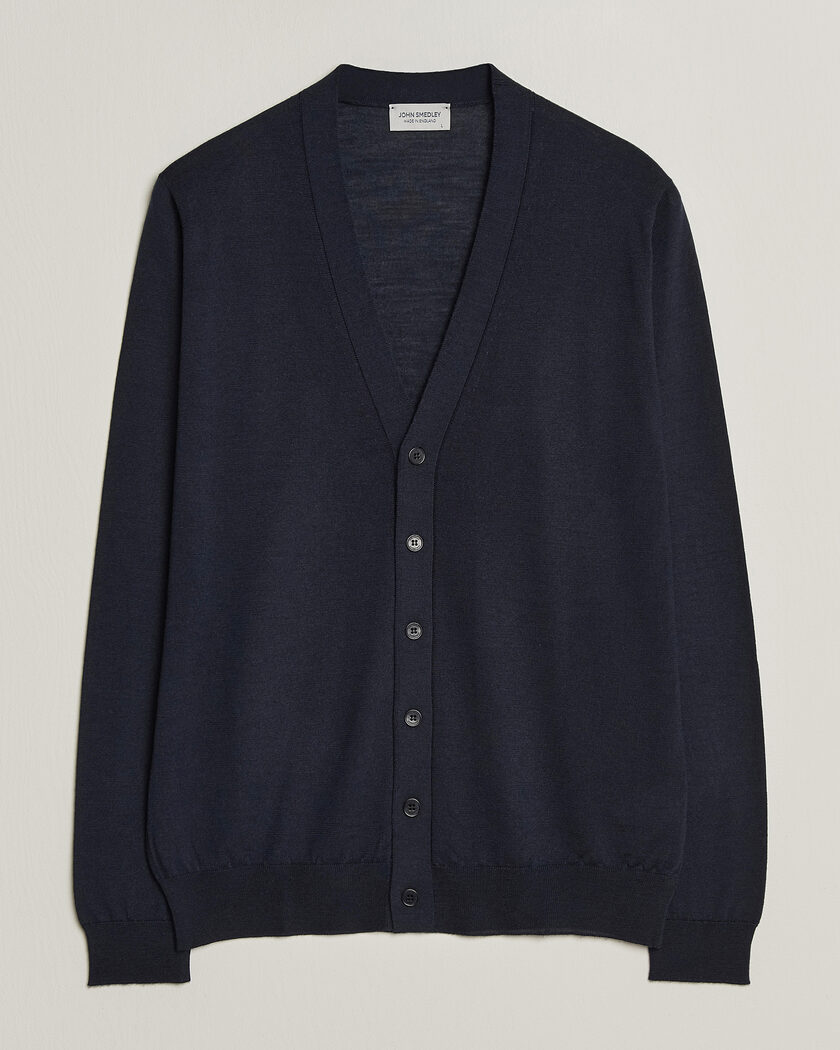 John Smedley Bradrick Extra Fine Merino Cardigan Midnight – Azul