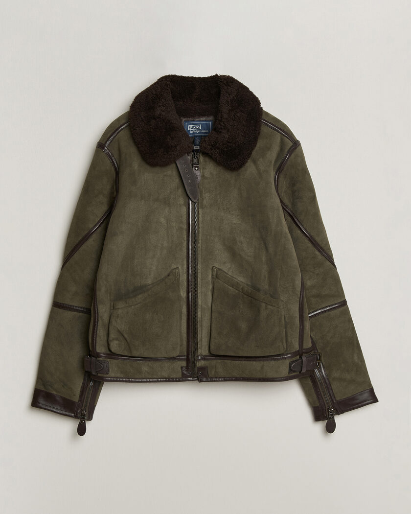 Polo Ralph Lauren Suede Leather Flight Jacket Myrtle Green – Verde