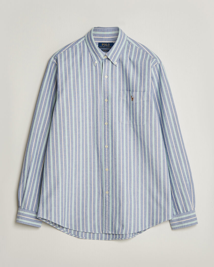 Polo Ralph Lauren Custom Fit Striped Pocket Oxford Shirt Navy/Yellow – Azul