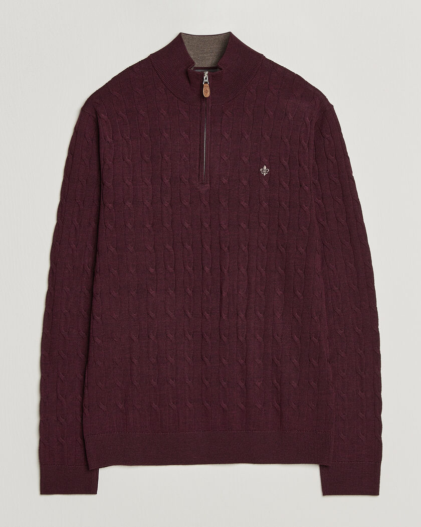  Morris Merino Cable Half Zip Wine Red – Rojo