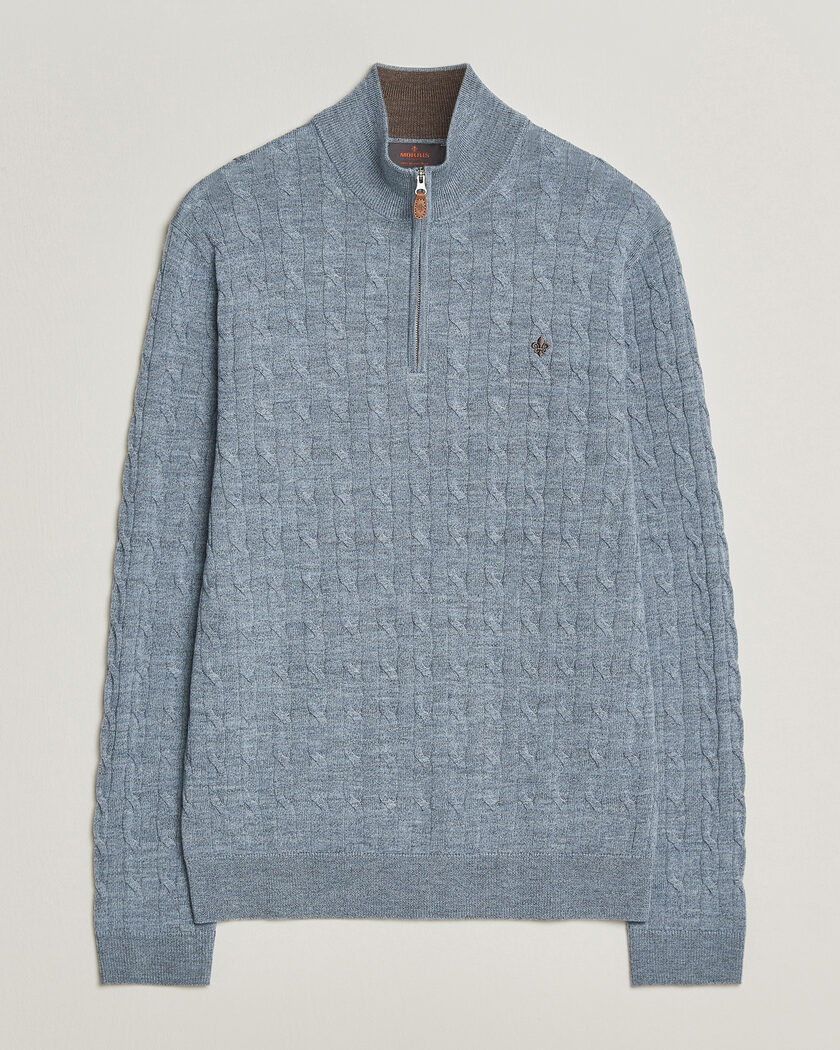Morris Merino Cable Half Zip Light Blue – Azul