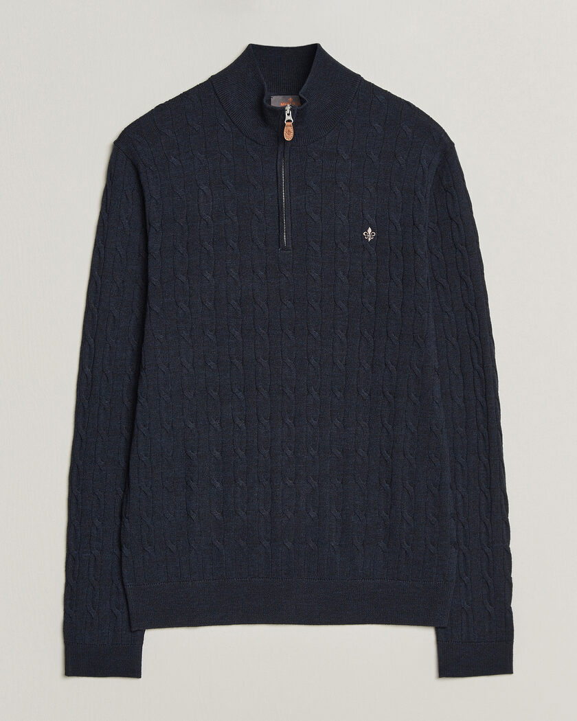 Morris Merino Cable Half Zip Navy – Azul