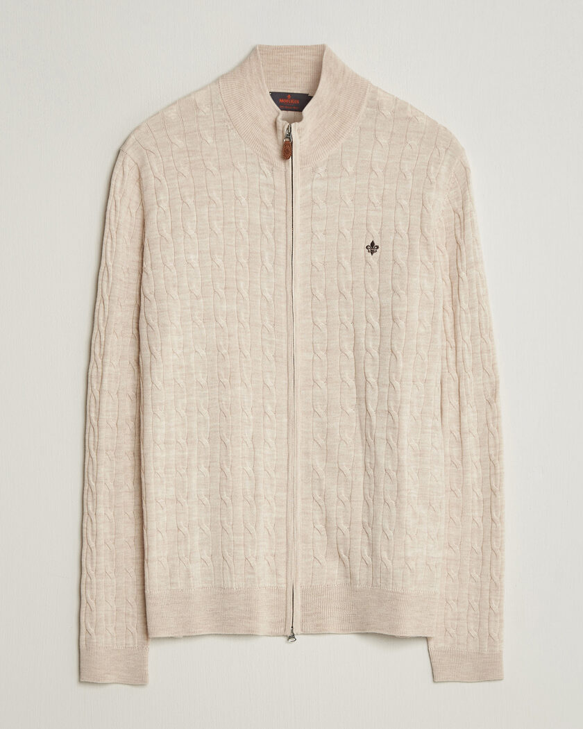 Morris Merino Cable Zip Cardigan Off White – Blanco