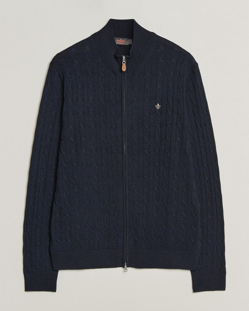 Morris Merino Cable Zip Cardigan Navy – Azul