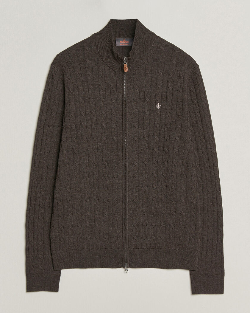 Morris Merino Cable Zip Cardigan Brown – Marrón