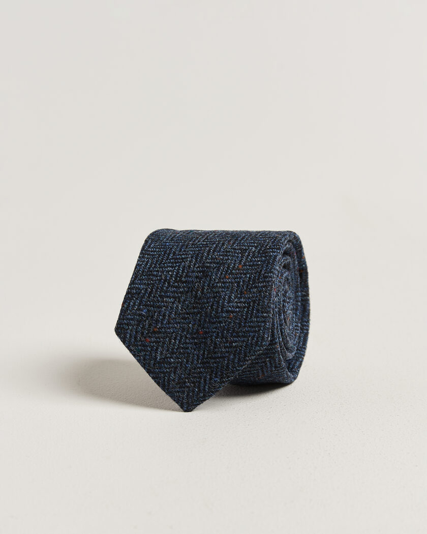 Amanda Christensen Wool Herringbone 8cm Tie Navy – Azul