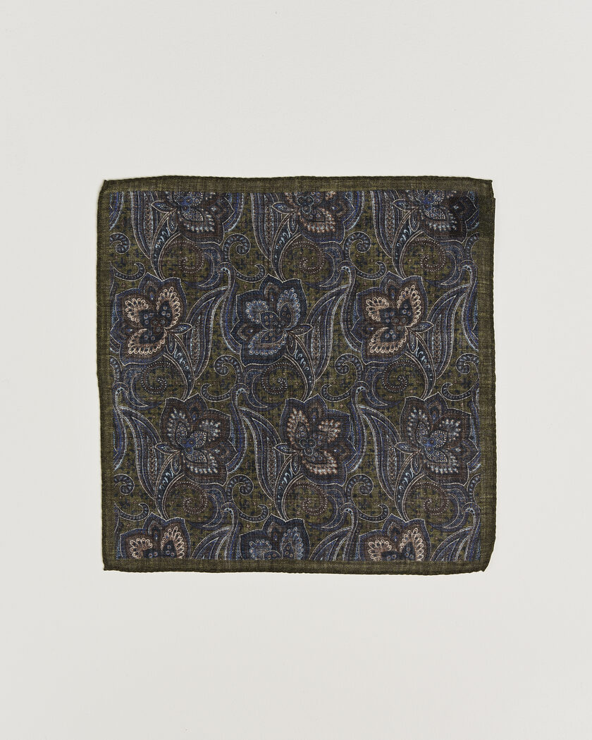 Amanda Christensen Wool Large Paisley Pocket Square Green – Verde