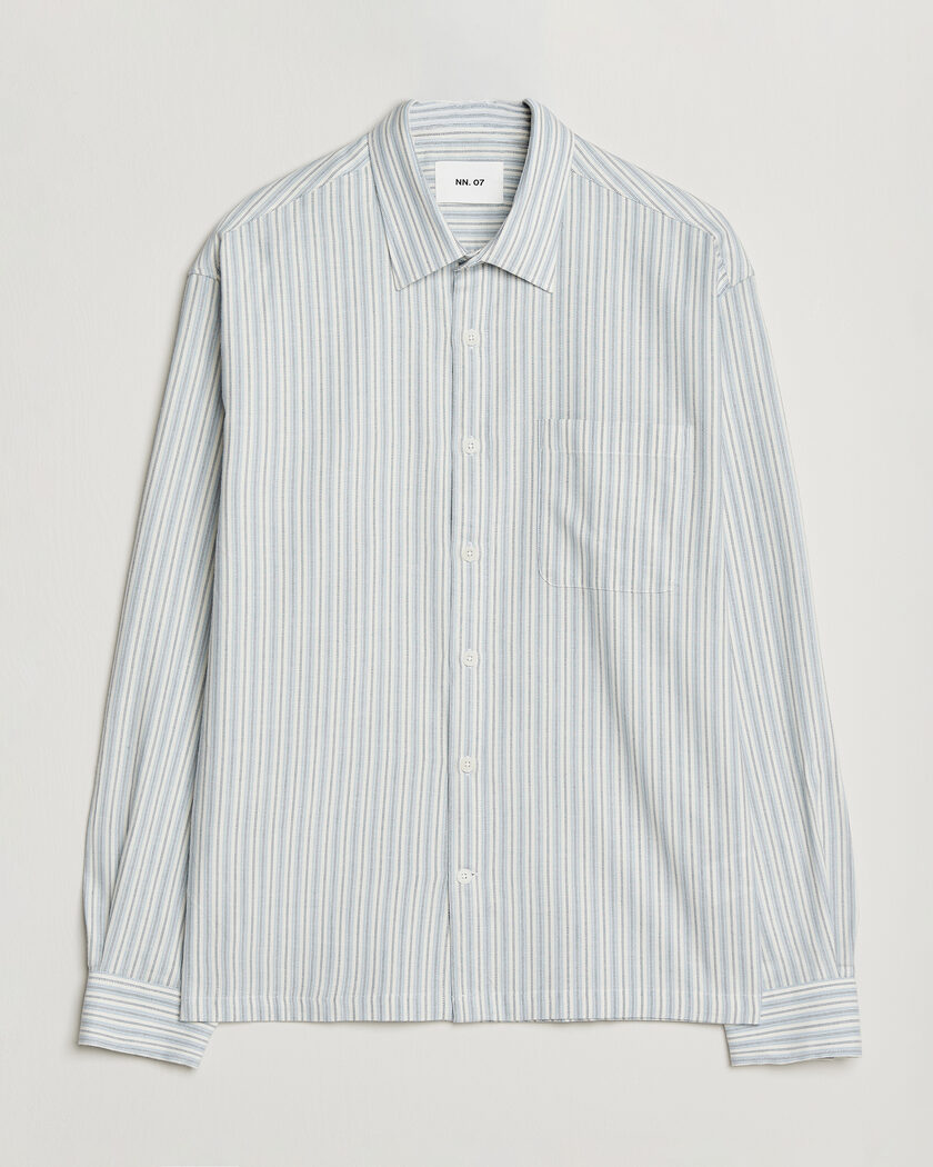NN07 Deon Brushed Cotton Striped Shirt Blue – Azul