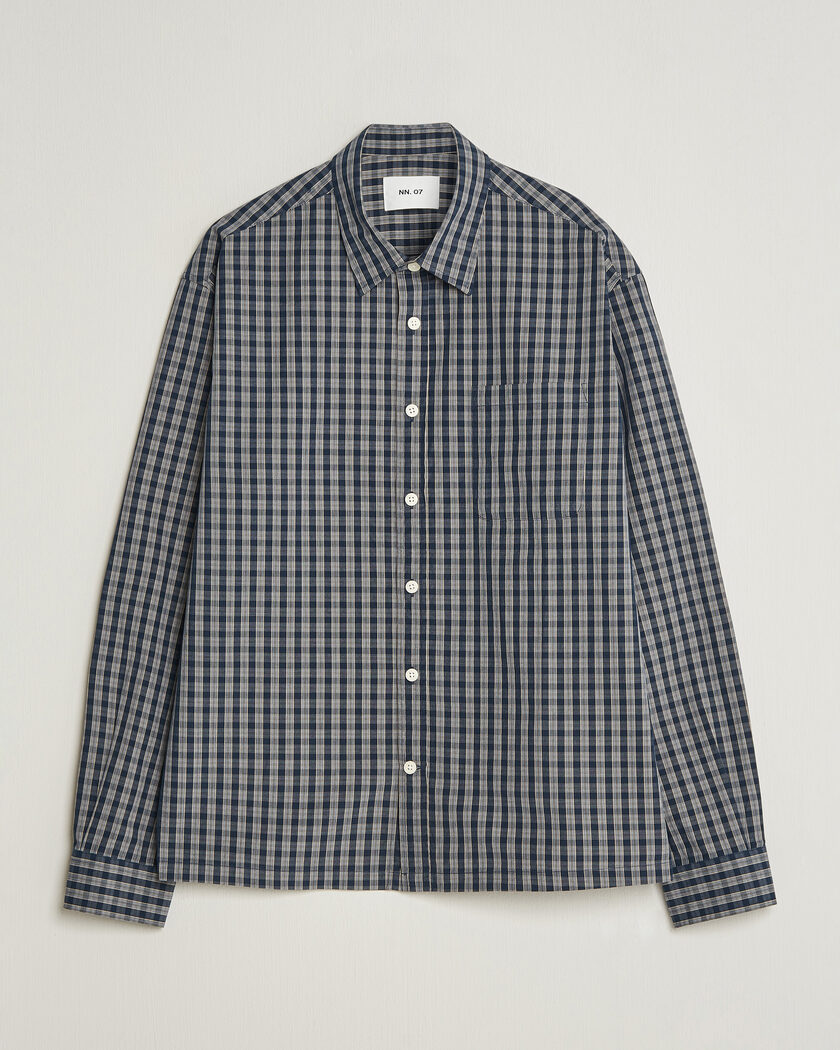 NN07 Deon Brushed Cotton Checked Shirt Navy Blue – Azul