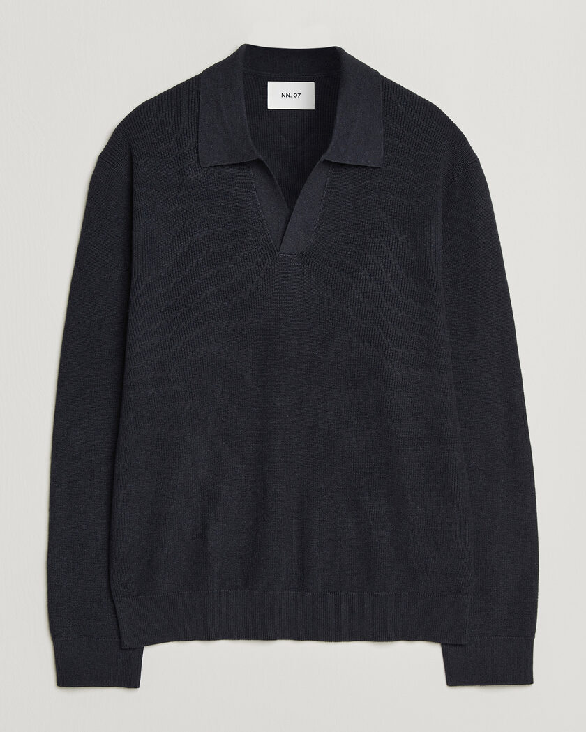 NN07 Hope Cotton/Cashmere Rib Knitted Polo Navy – Azul