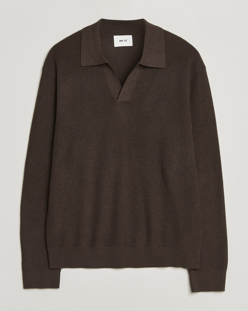 NN07 Hope Cotton/Cashmere Rib Knitted Polo Brown – Marrón