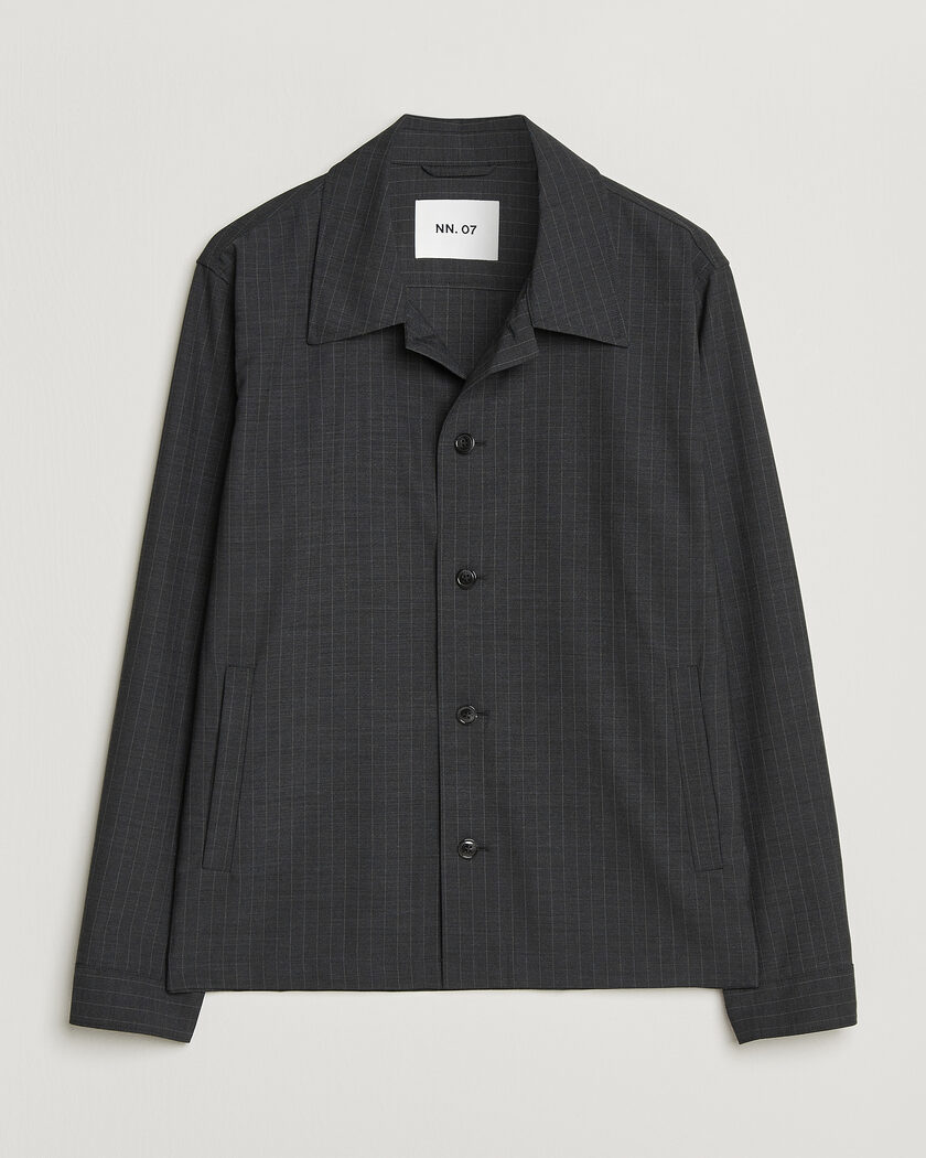 NN07 Zander Wool Pinstriped Overshirt Dark Grey – Gris