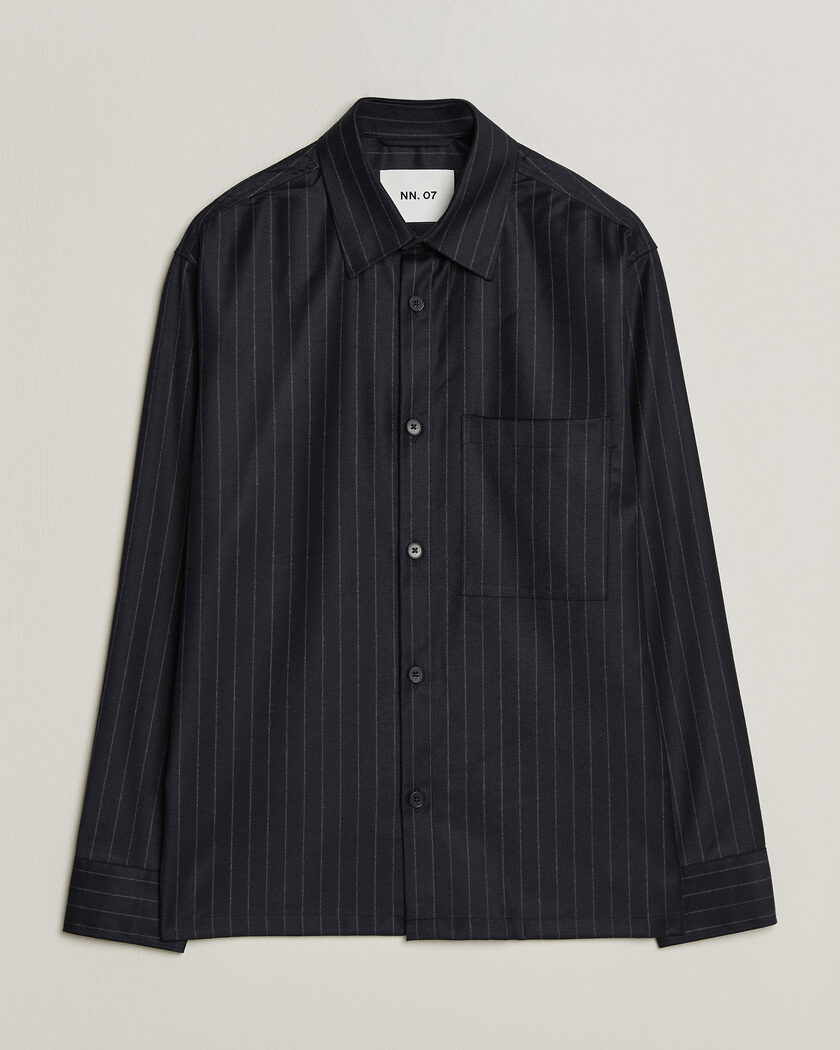NN07 Freddy Wool Pinstriped Overshirt Navy – Azul