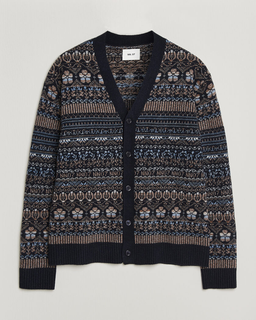 NN07 Tobias Fairisle Wool Knitted Cardigan Navy Blue – Azul