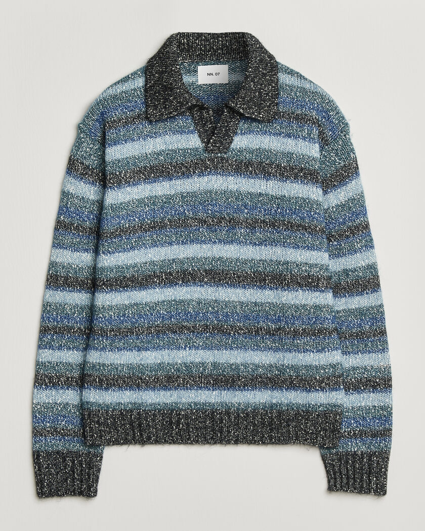 NN07 Erling Striped Knitted Polo Navy Multi – Multicolor
