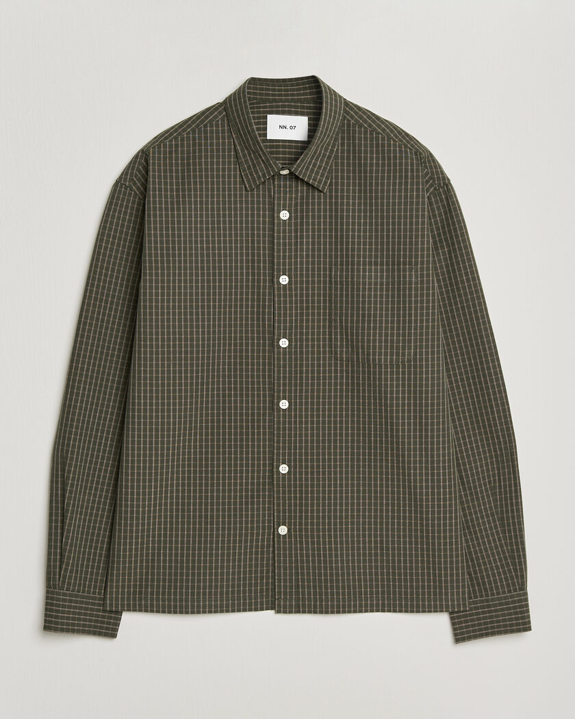 NN07 Deon Peached Cotton Checked Shirt Green – Verde