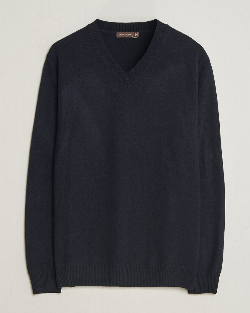 Oscar Jacobson Gregor Wool/Cashmere V-Neck Navy – Azul