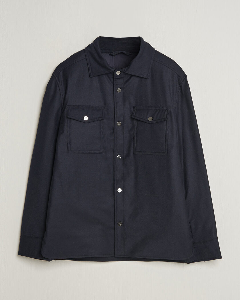 Oscar Jacobson Nylon/Wool Padded Shirt Jacket Navy – Azul
