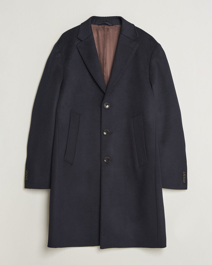 Oscar Jacobson Single Breasted Wool Coat Navy – Azul