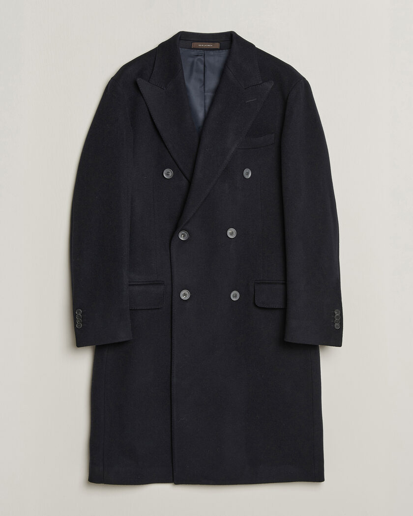 Oscar Jacobson Sicily Double Breasted Wool Coat Navy – Azul