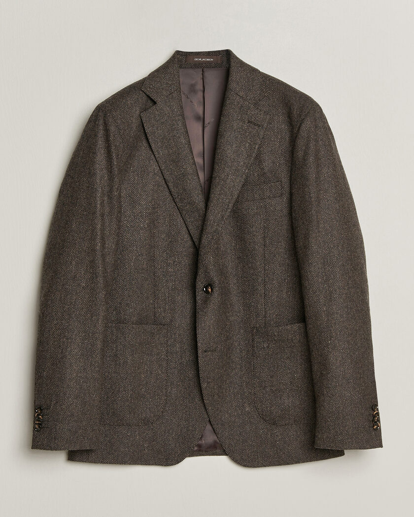 Oscar Jacobson Fogerty Herringbone Wool Blazer Brown – Marrón