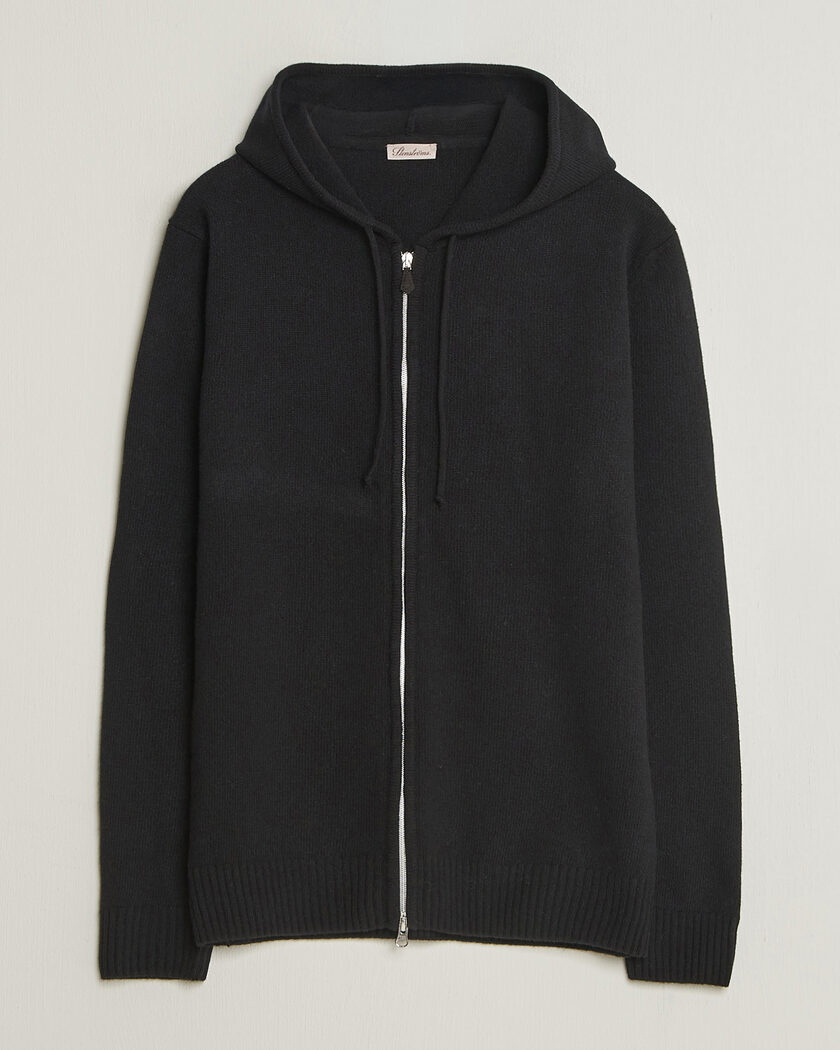 Stenströms Brushed Merino Full-Zip Hood Black – Negro