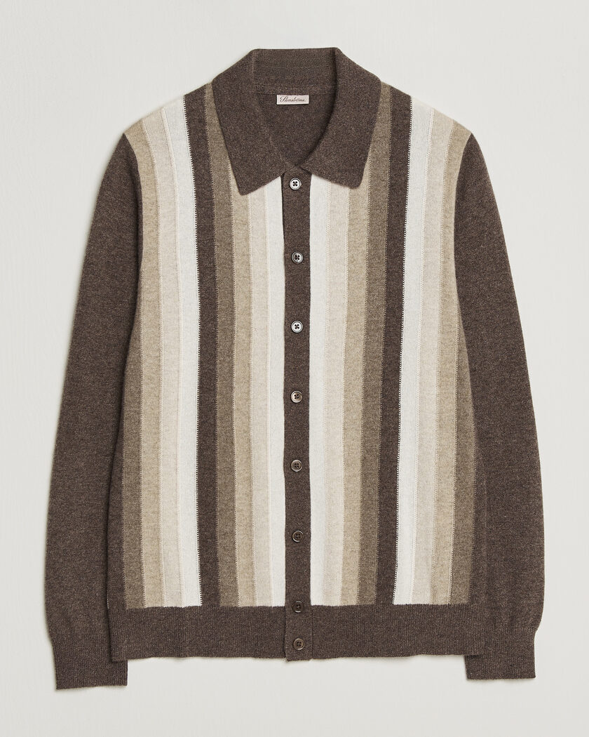Stenströms Cashmere Striped Polo Cardigan Brown – Marrón