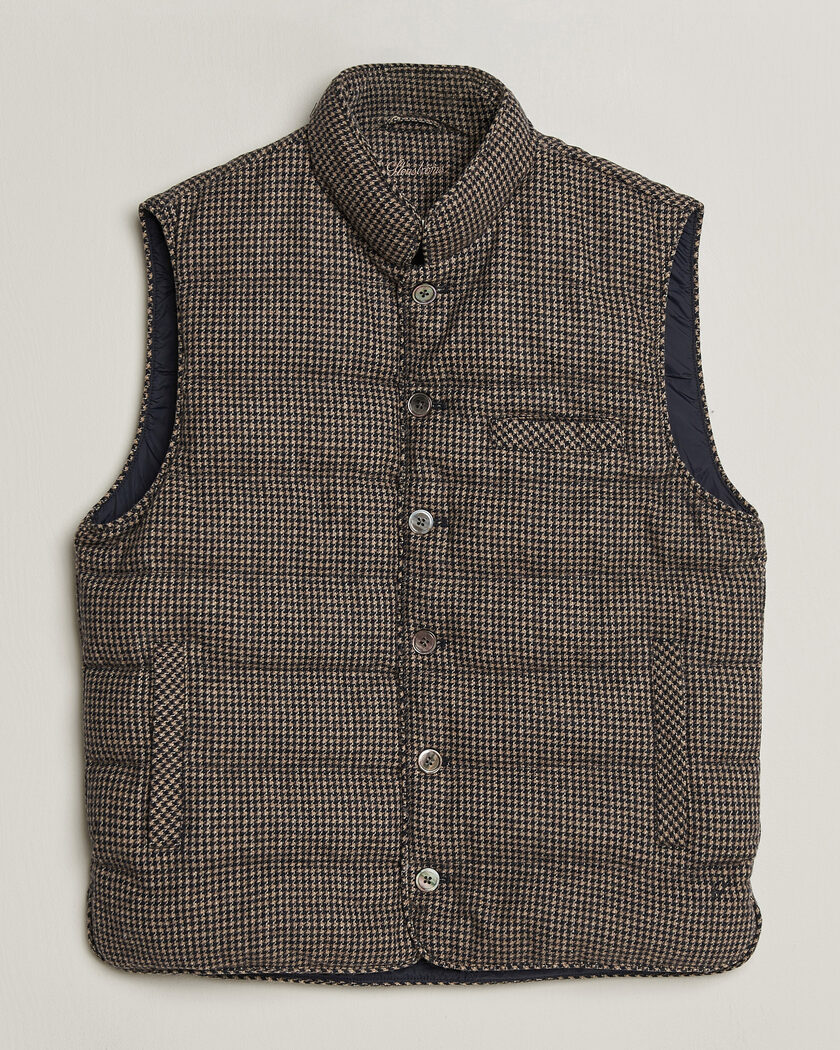 Stenströms Padded Houndstooth Wool Vest Brown – Marrón