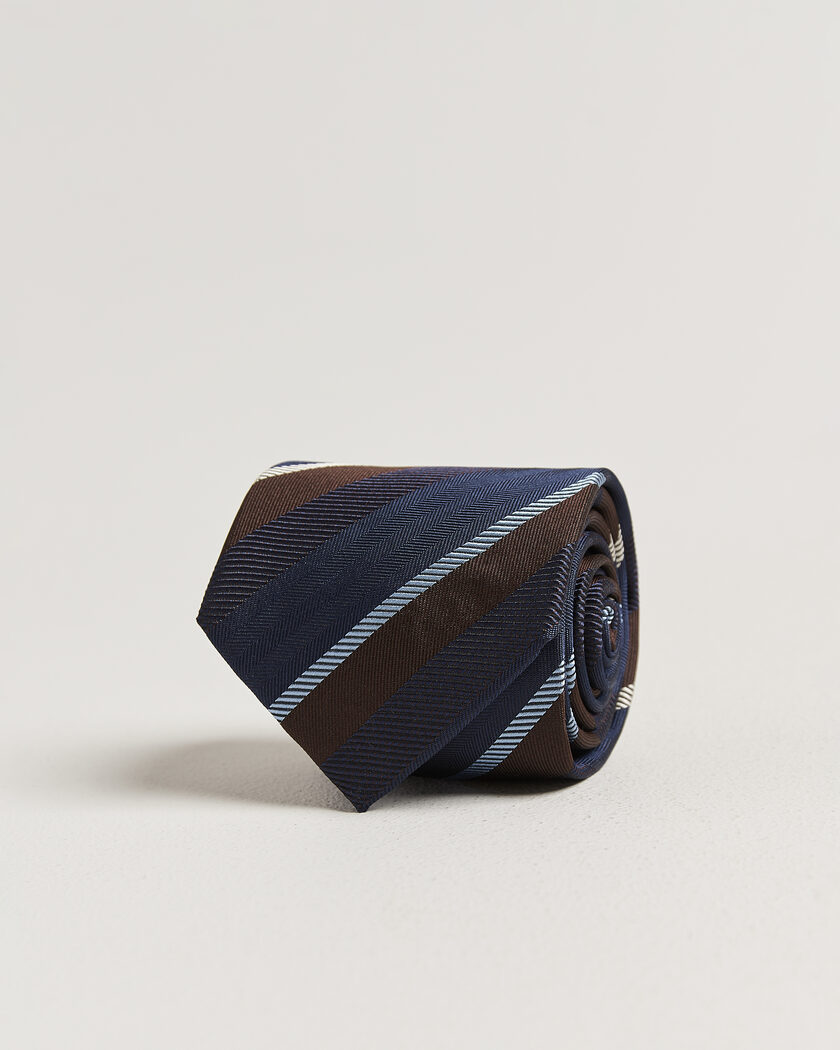 Stenströms Regimental Stripe Silk Tie 7,5cm Navy – Azul