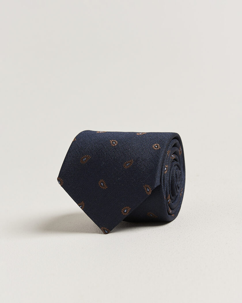 Stenströms Woven Paisley Silk Tie 7,5cm Navy – Azul