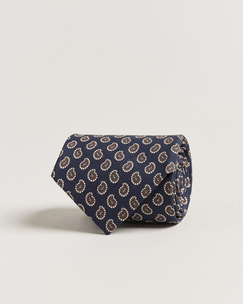 Stenströms Printed Silk Paisley Tie 7,5cm Blue – Azul