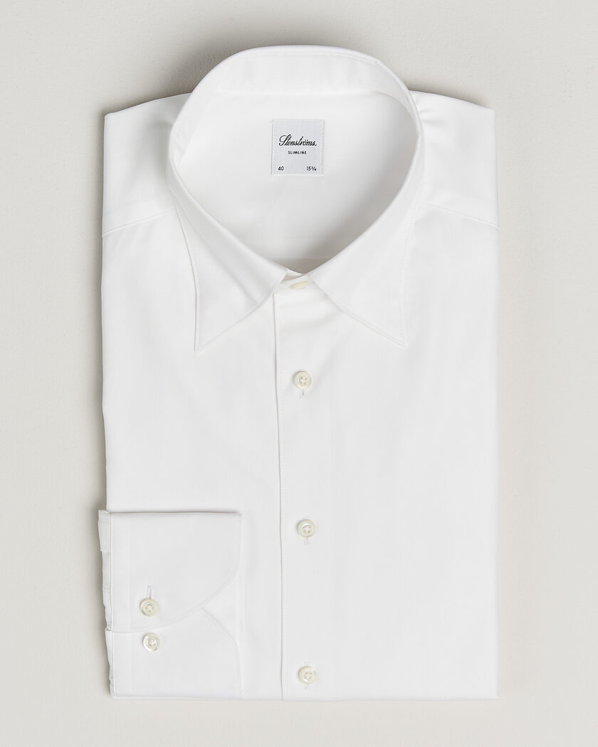 Stenströms Slimline Twofold Cotton Button Under Shirt White – Blanco