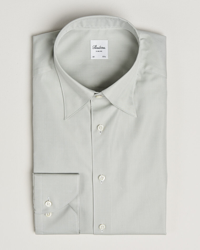 Stenströms Slimline Twofold Cotton Button Under Shirt Green – Verde