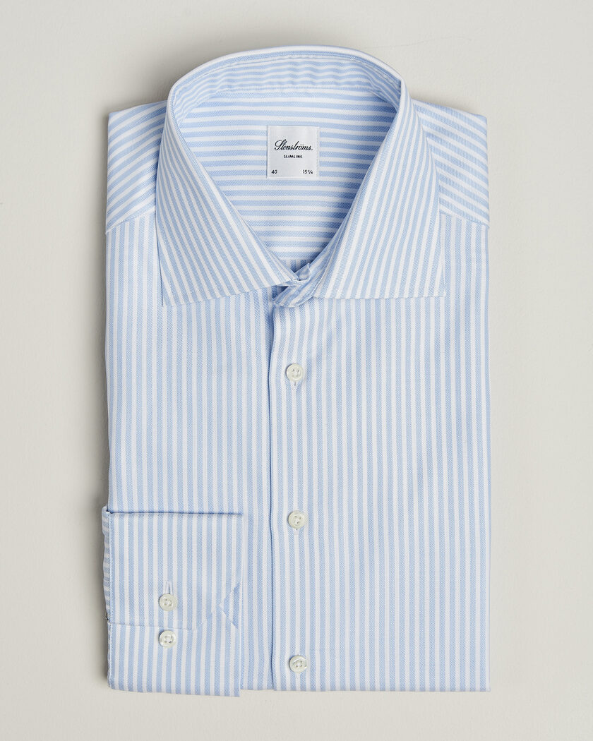 Stenströms Slimline Twofold Cotton Stripe Shirt Light Blue – Azul