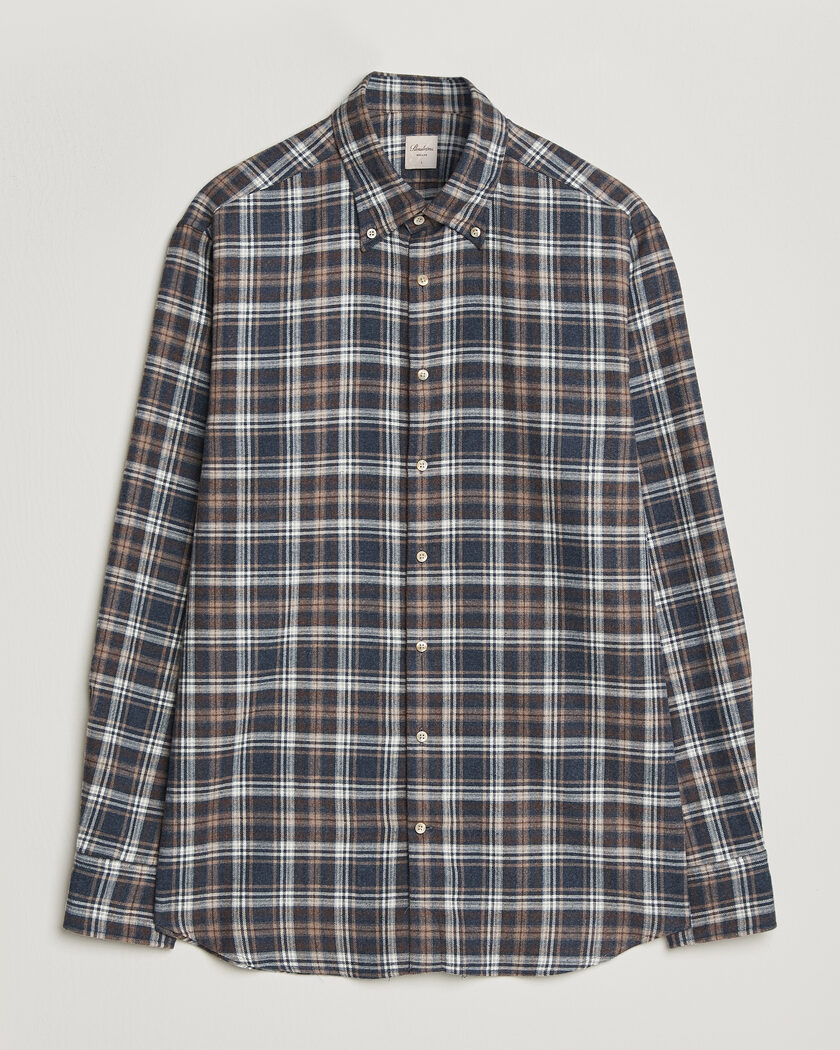 Stenströms Regular Fit Check Cut Away Flannel Shirt Navy – Azul