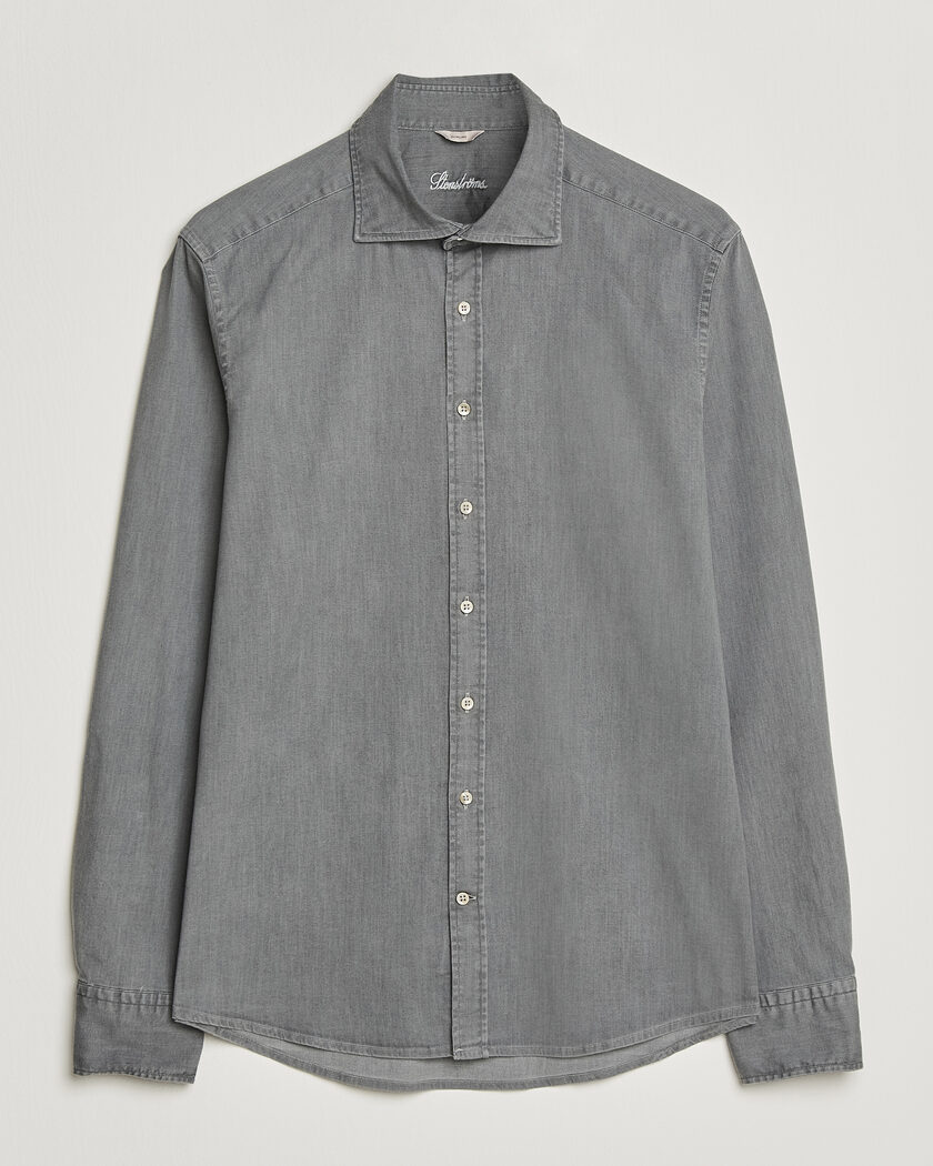 Stenströms Slimline Garment Washed Shirt Grey Denim – Gris