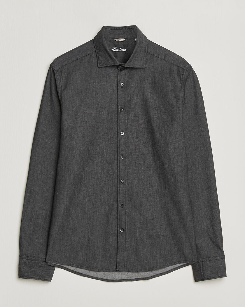 Stenströms Slimline Garment Washed Shirt Black Denim – Negro