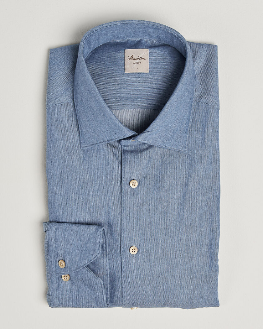 Stenströms Slimline Cotton Twill Denim Shirt Blue – Azul
