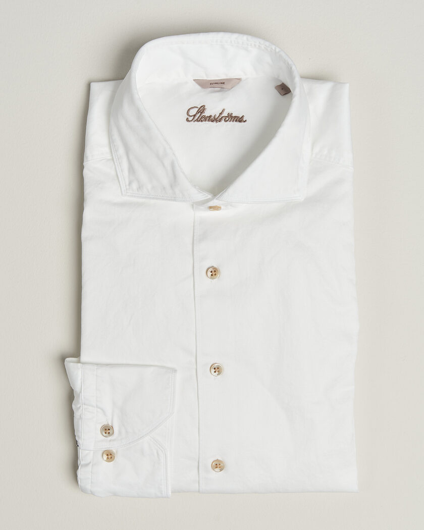 Stenströms Slimline Washed Cotton Twill Cut Away Shirt White – Blanco