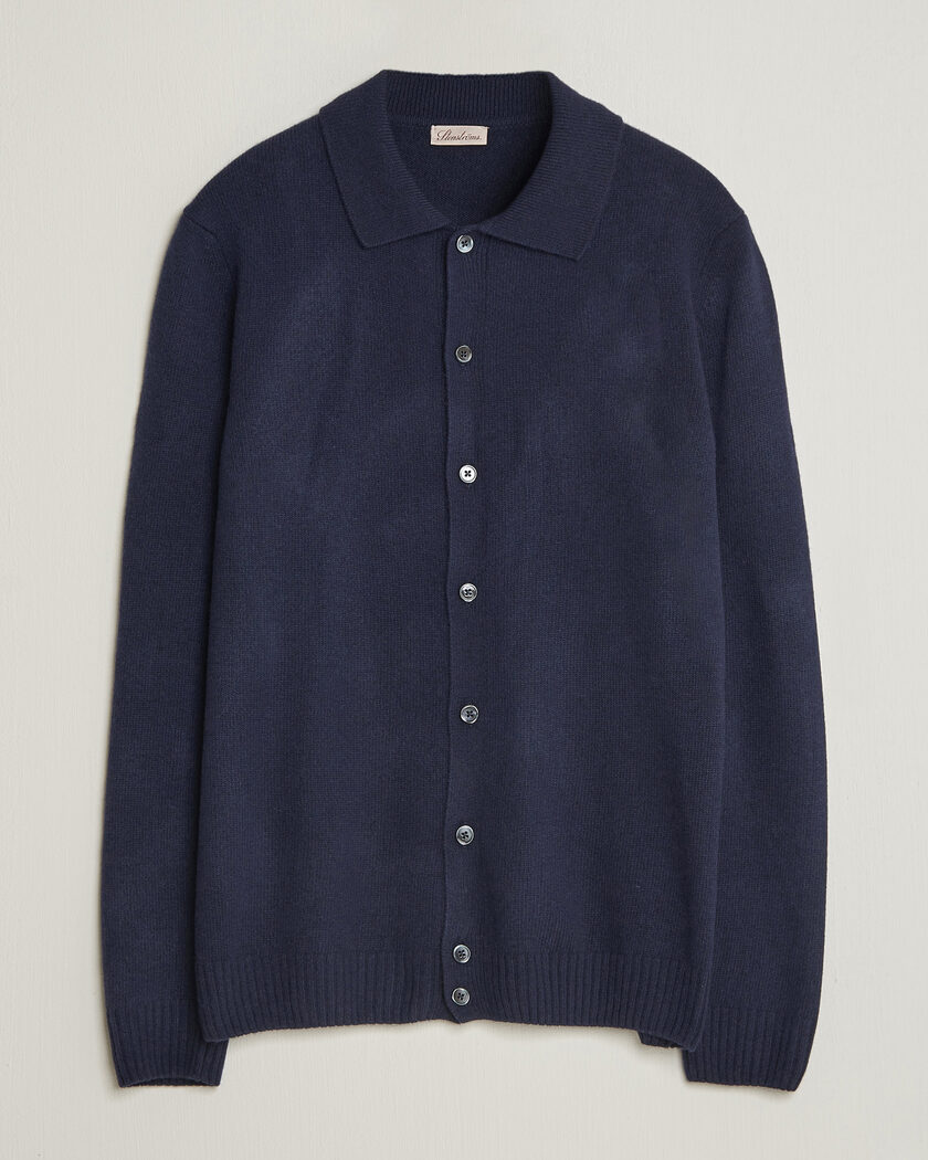 Stenströms Brushed Merino Polo Cardigan Navy – Azul